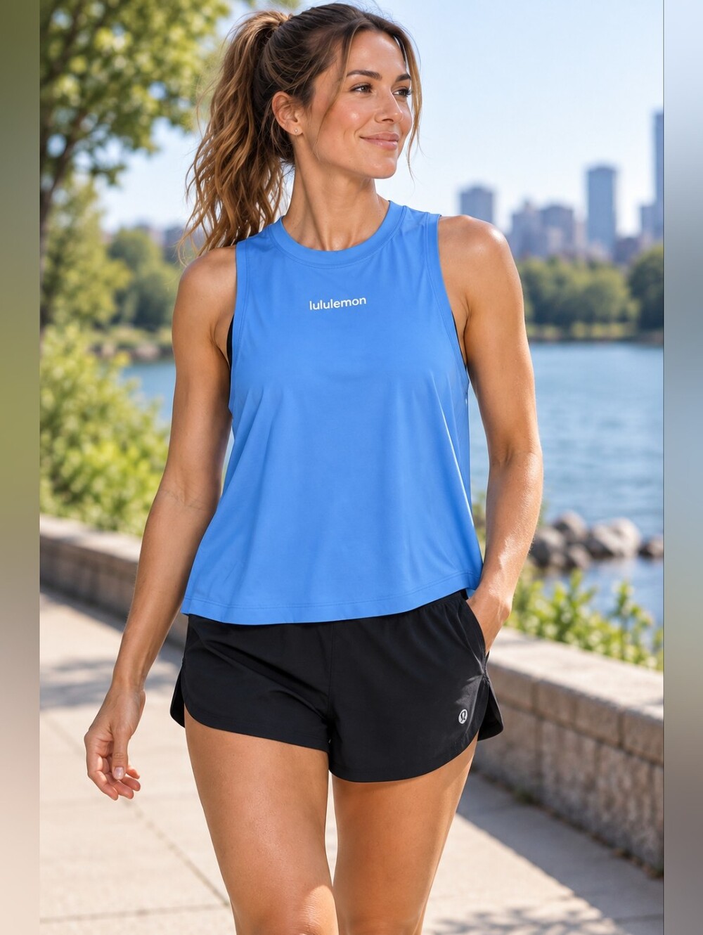 Lululemon Pace Crush Cross-Back Graphic Tank Top Blue Size Medium New